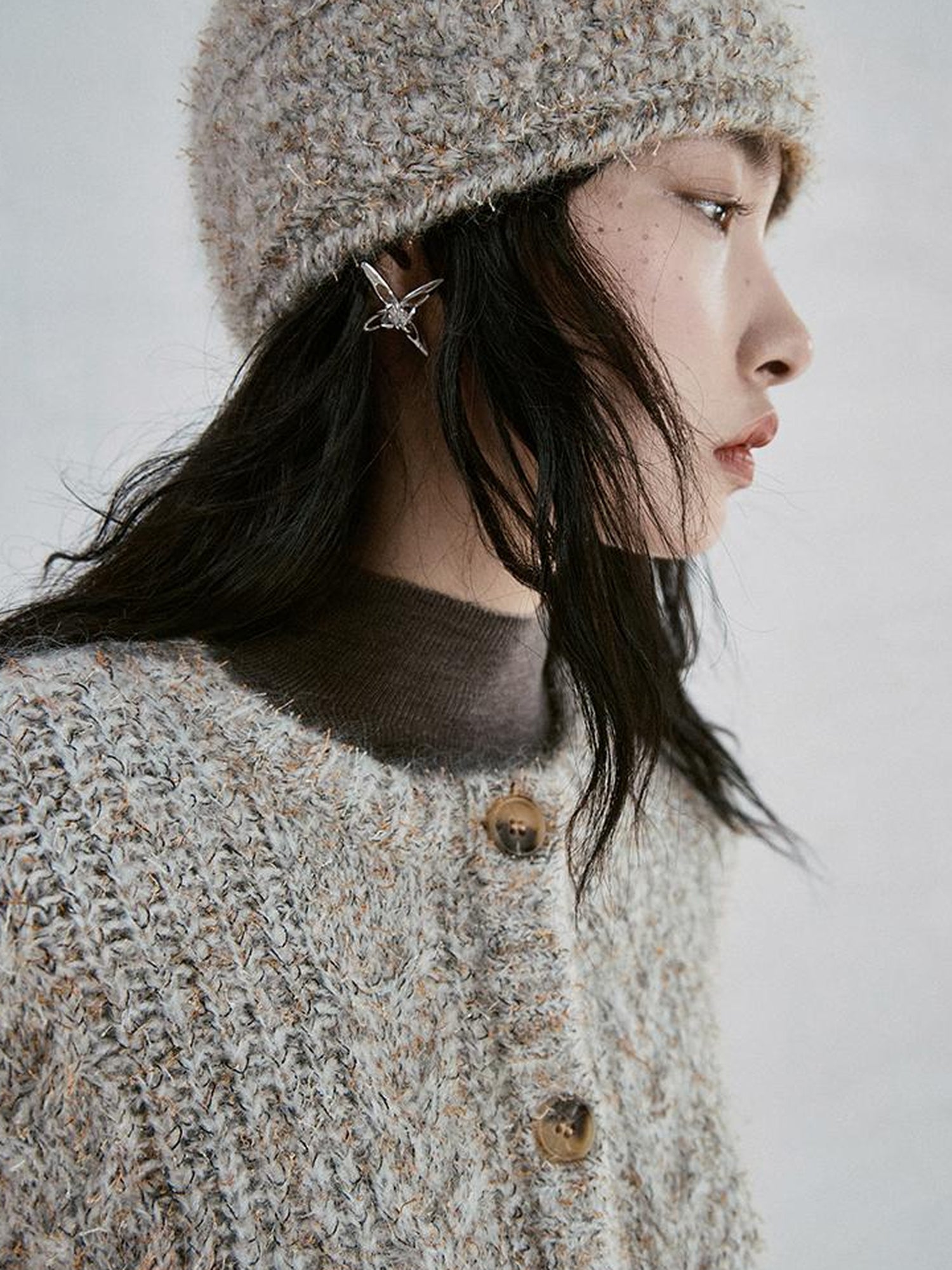 FUSSED Soft Knit Beret With Mohair Wool Blend And Colorful Yarn Detail
