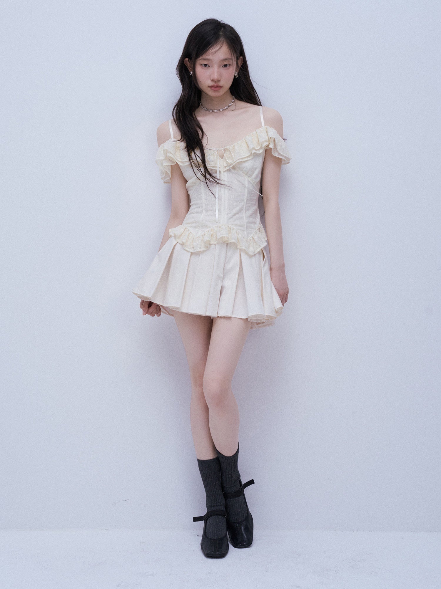 FUSSED_Soft_Mist_White_Heavy_3d_Pressed_Pleats_A_Line_Women&