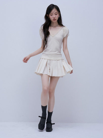FUSSED Soft Mist White Heavy 3d Pressed Pleats A Line Women&