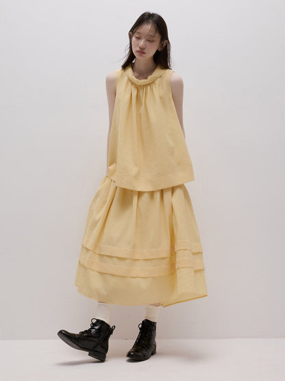 FUSSED_Soft_Mist_Yellow_Bubble_Texture_Layered_Sleeveless_Women&