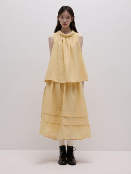 FUSSED Soft Mist Yellow Bubble Texture Layered Sleeveless Women&