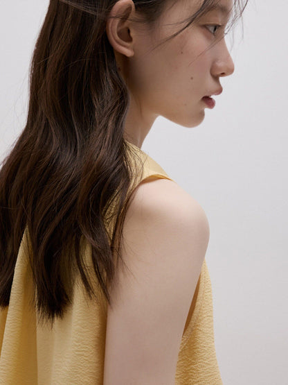FUSSED Soft Mist Yellow Bubble Texture Layered Sleeveless Women&