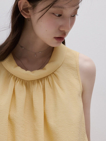 FUSSED Soft Mist Yellow Bubble Texture Layered Sleeveless Women&