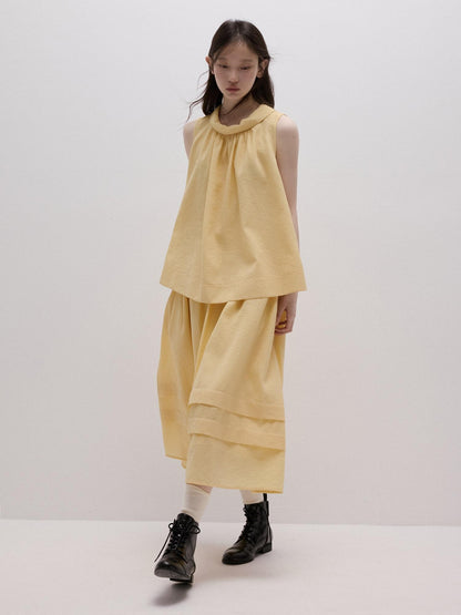 FUSSED Soft Mist Yellow Bubble Texture Layered Sleeveless Women&