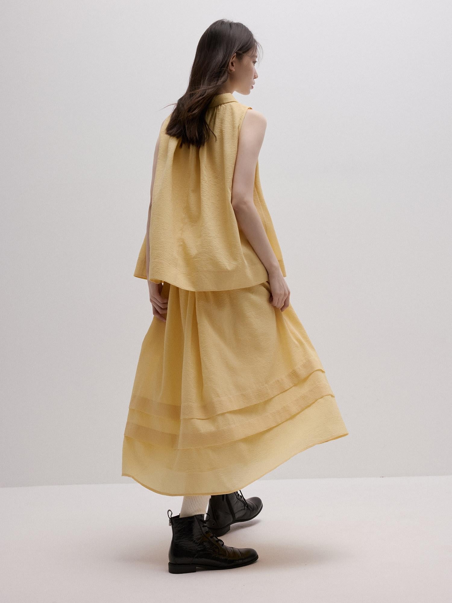 FUSSED Soft Mist Yellow Bubble Texture Layered Sleeveless Women&
