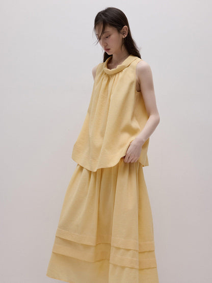 FUSSED Soft Mist Yellow Bubble Texture Layered Sleeveless Women&