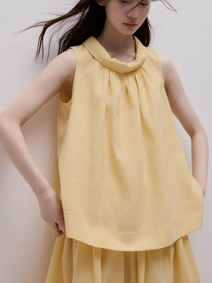FUSSED Soft Mist Yellow Bubble Texture Layered Sleeveless Women&