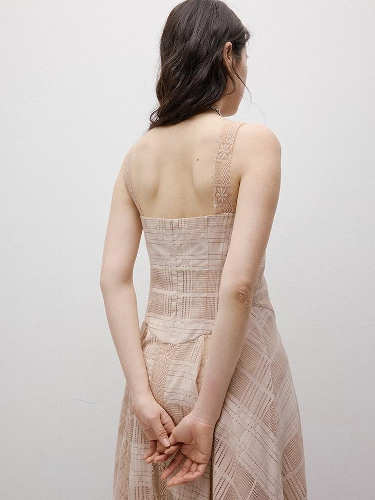 FUSSED Soft Pink Plaid Gauze Cutout Lace Women&