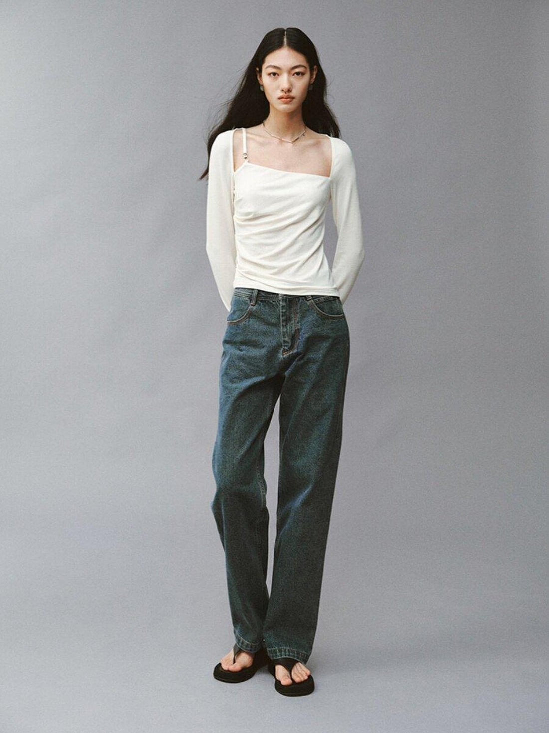 FUSSED Soft White Asymmetric Pleated Women&