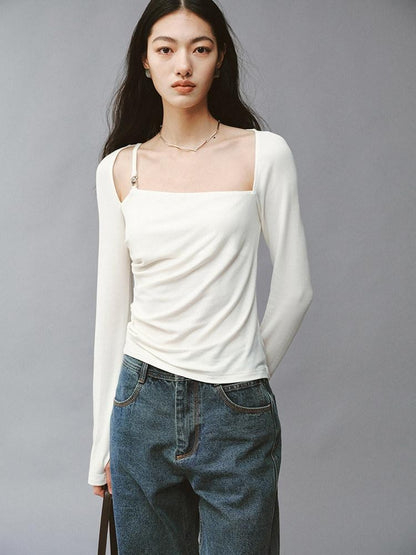 FUSSED Soft White Asymmetric Pleated Women&