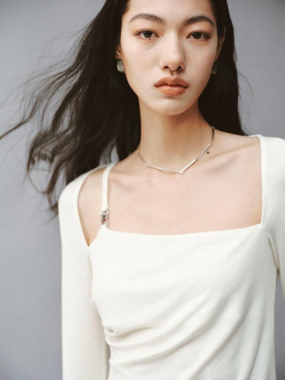 FUSSED Soft White Asymmetric Pleated Women&