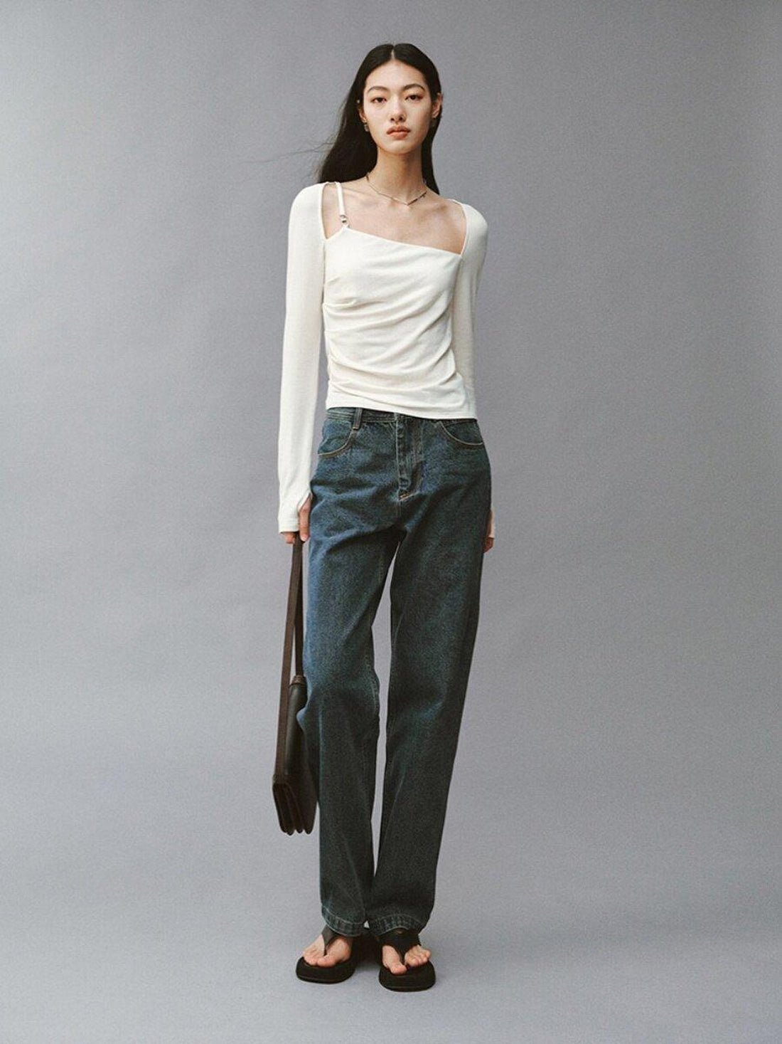 FUSSED Soft White Asymmetric Pleated Women&