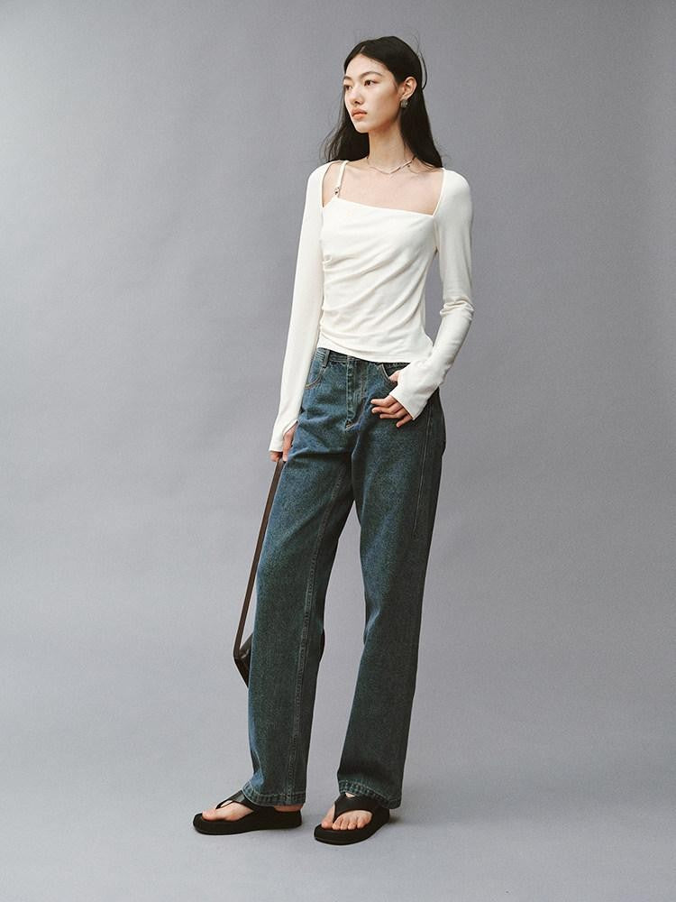 FUSSED Soft White Asymmetric Pleated Women&