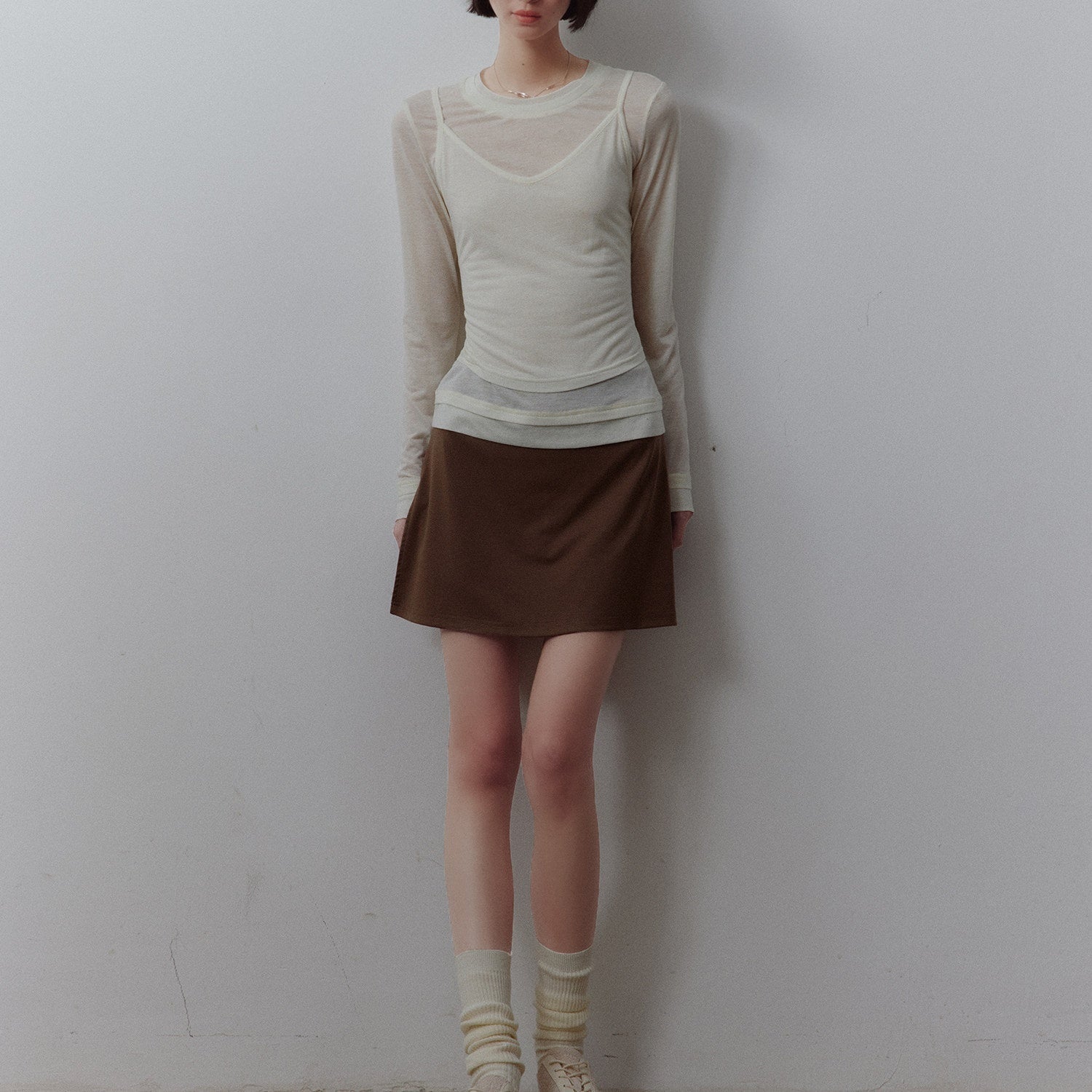FUSSED Solid Layered Two Piece Knitted Slim Fit Women&