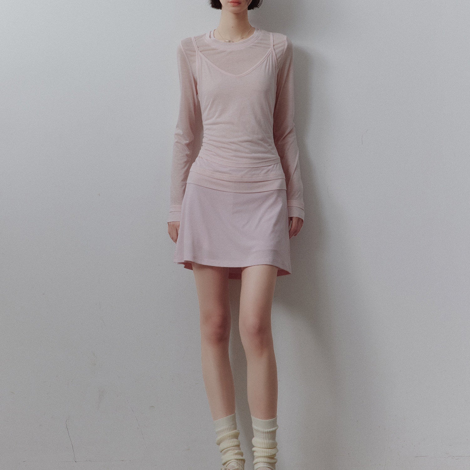 FUSSED Solid Layered Two Piece Knitted Slim Fit Women&