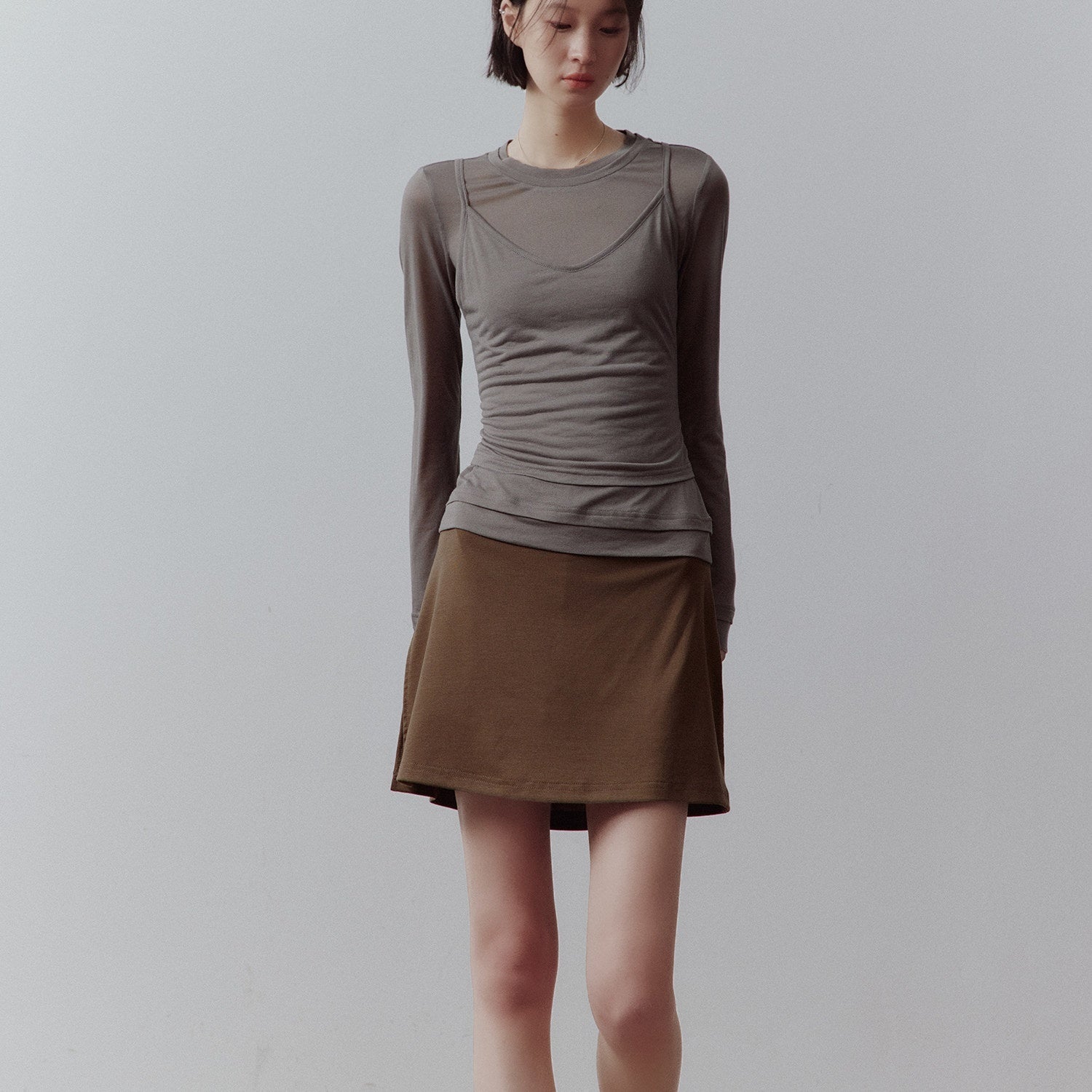 FUSSED Solid Layered Two Piece Knitted Slim Fit Women&