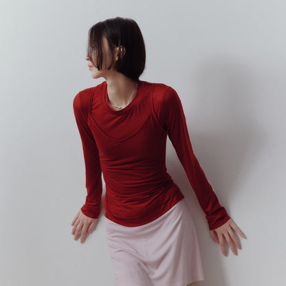 FUSSED Solid Layered Two Piece Knitted Slim Fit Women&