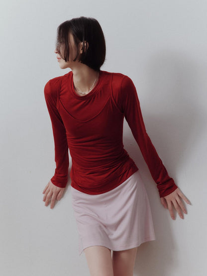 FUSSED Solid Layered Two Piece Knitted Slim Fit Women&