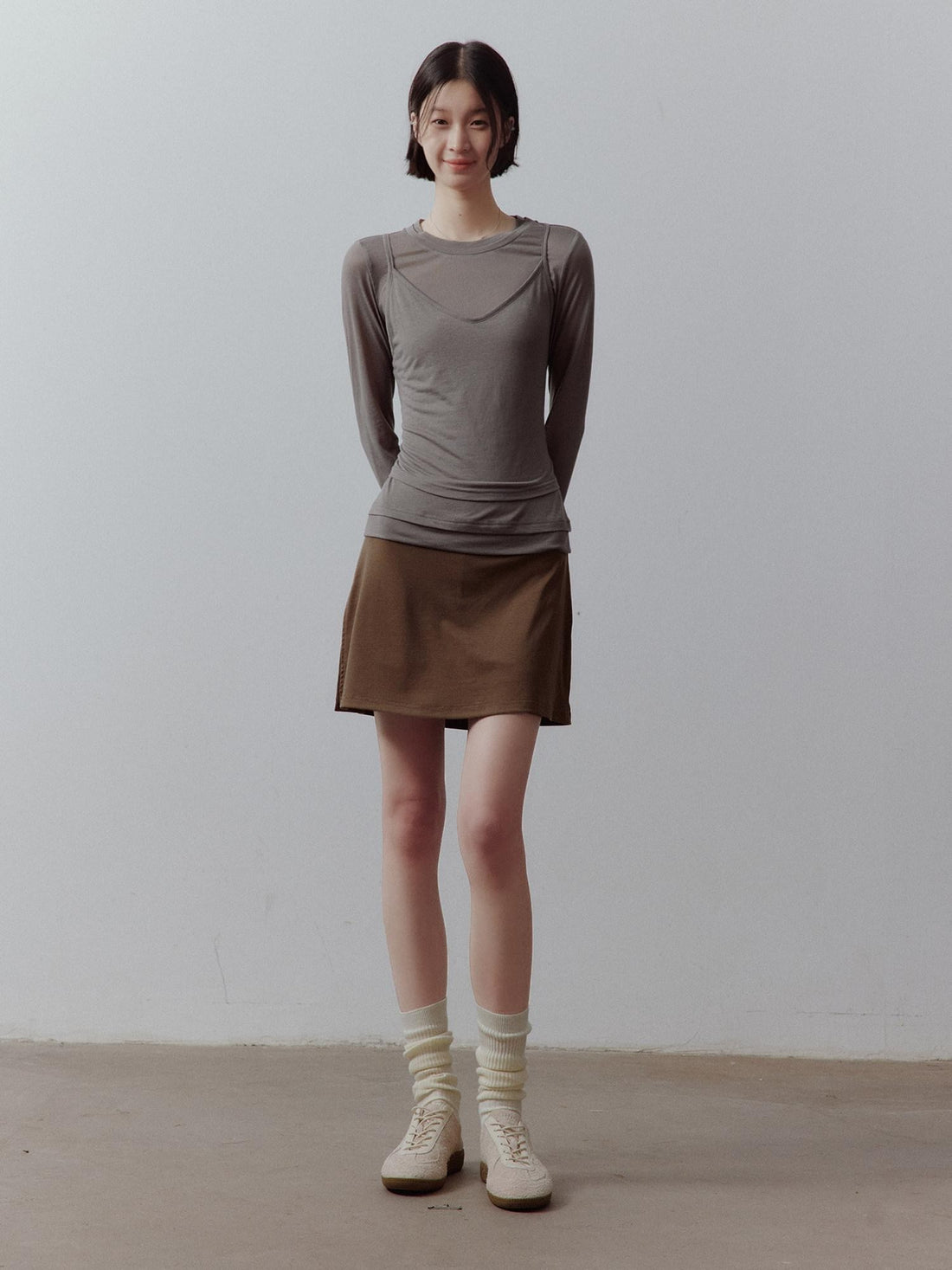 FUSSED Solid Layered Two Piece Knitted Slim Fit Women&