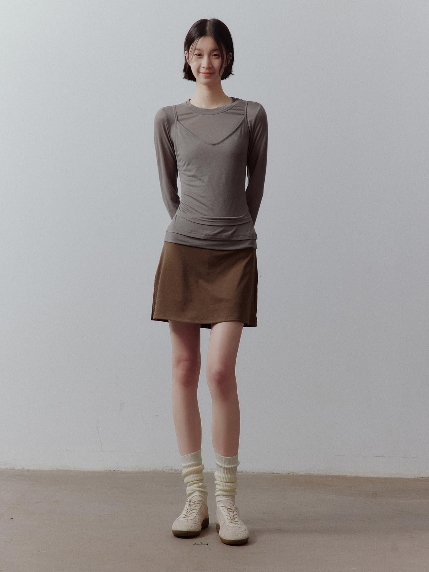 FUSSED Solid Layered Two Piece Knitted Slim Fit Women&