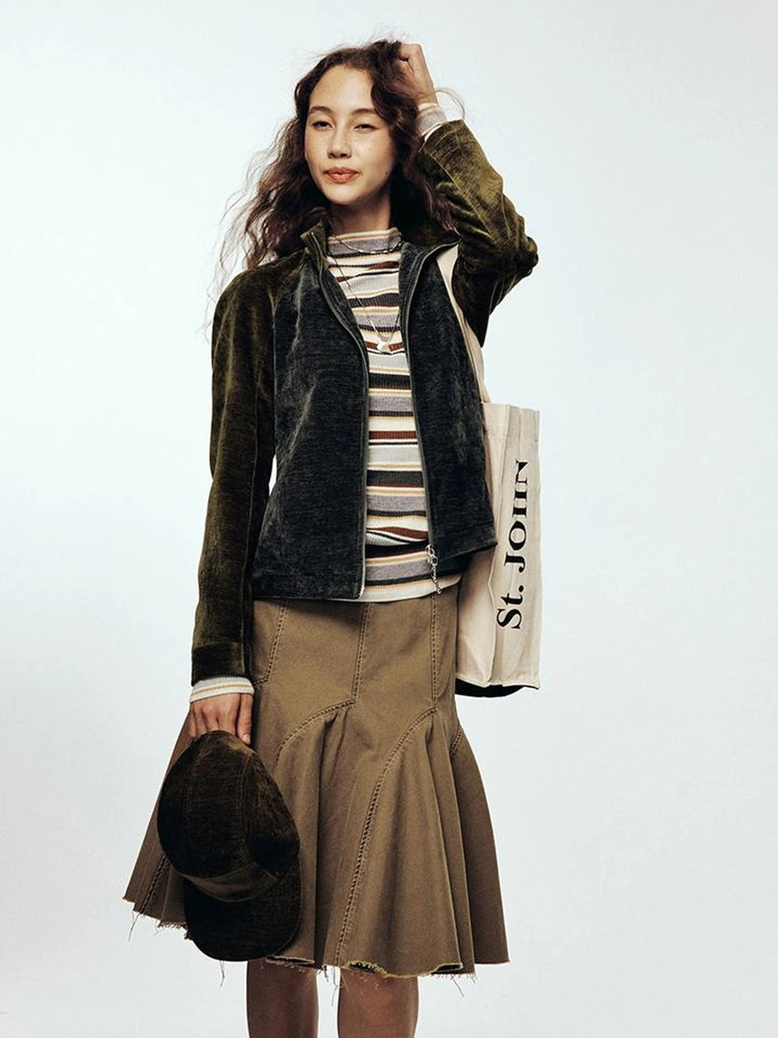 Sporty Corduroy Collared Jacket with Color Blocking