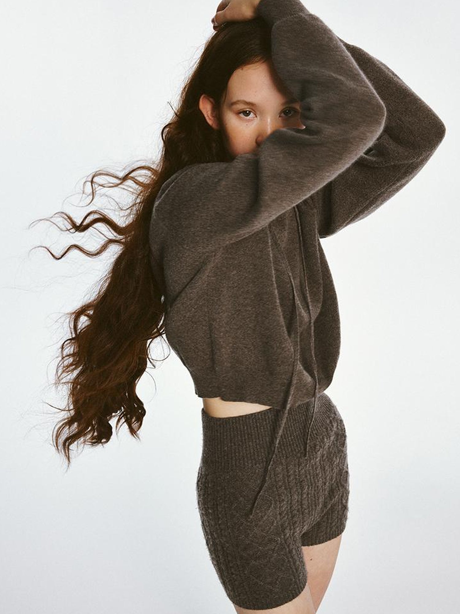 FUSSED Sporty Daily Lamb Wool Mocha Brown Sweater Set