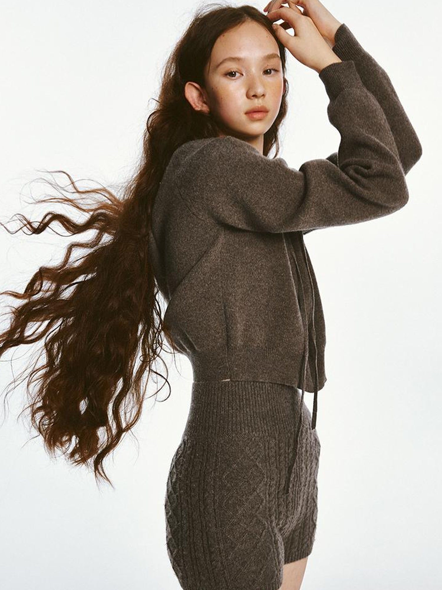 FUSSED Sporty Daily Lamb Wool Mocha Brown Sweater Set