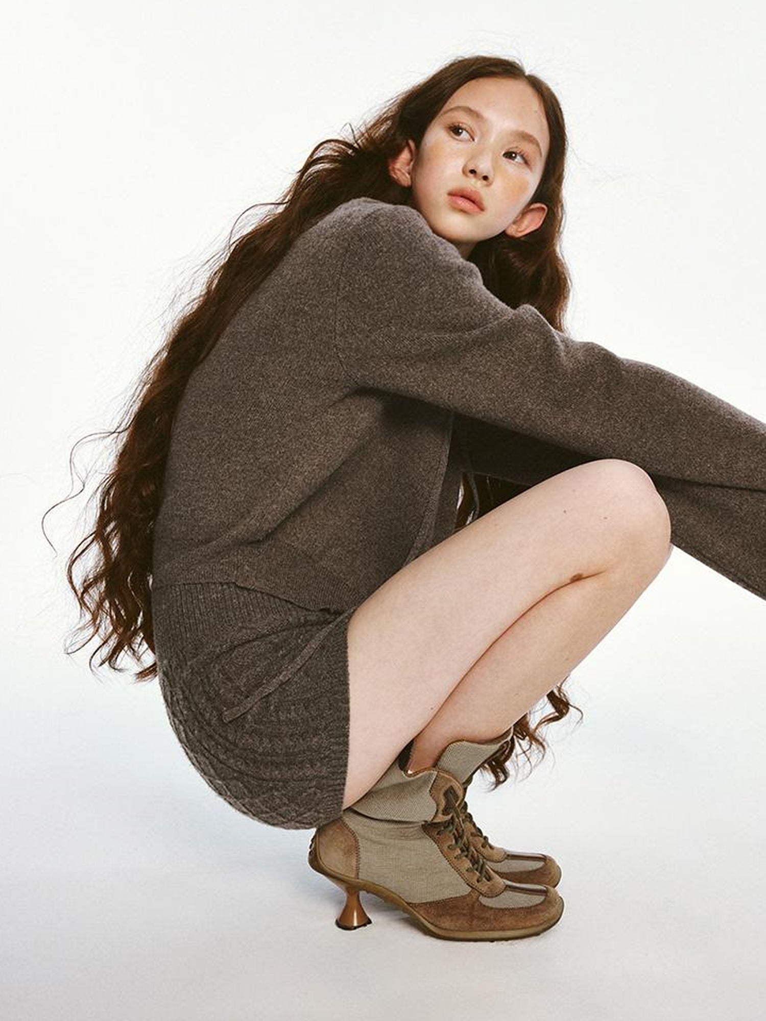 FUSSED Sporty Daily Lamb Wool Mocha Brown Sweater Set