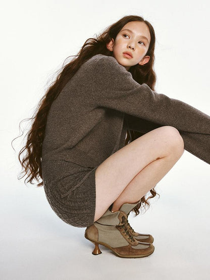 FUSSED Sporty Daily Lamb Wool Mocha Brown Sweater Set