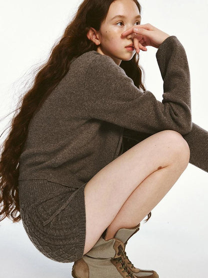 Sporty Daily Lamb Wool Mocha Brown Sweater Set