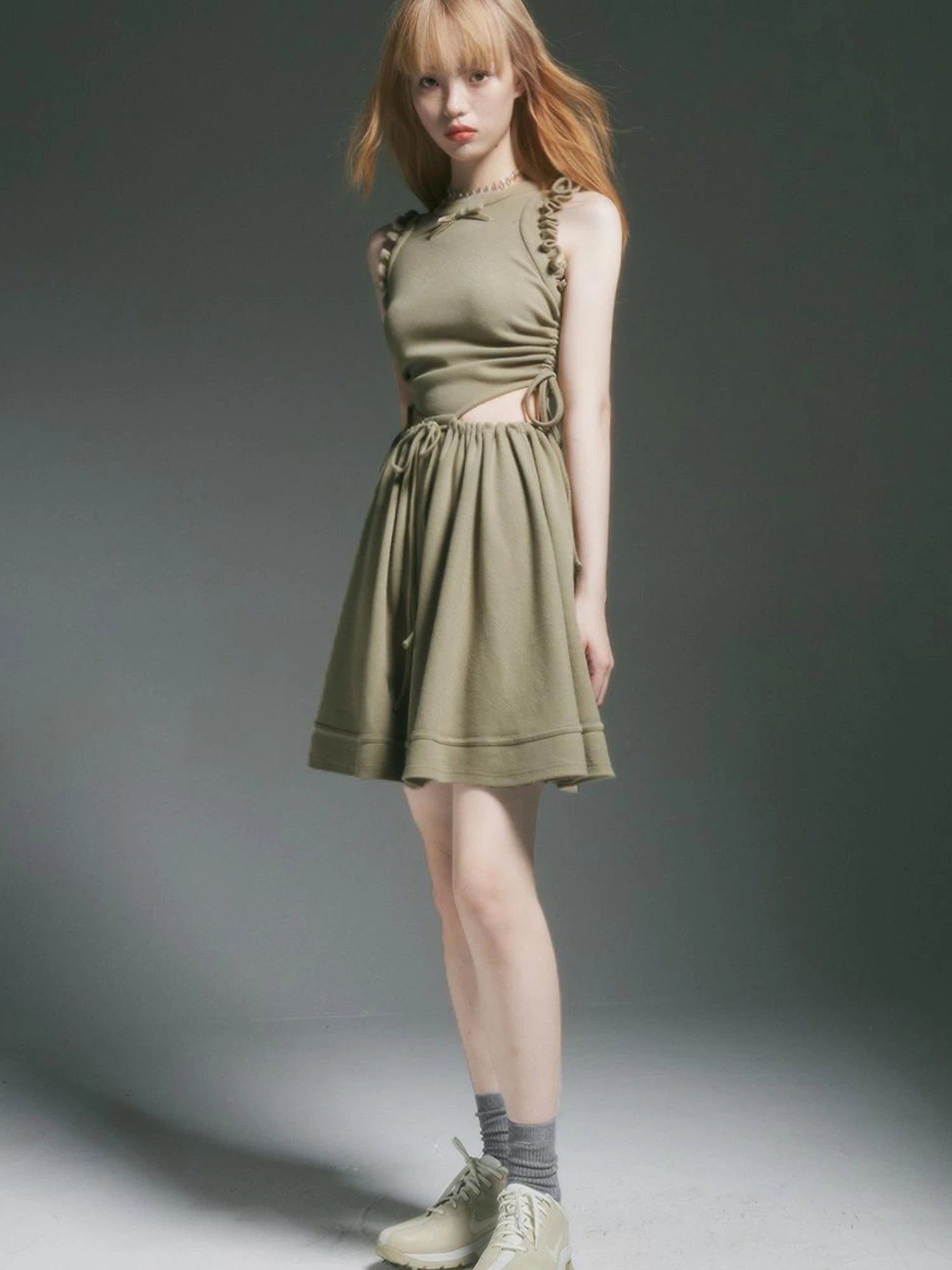 Sporty Lime Green Cut Out Tennis Dress With Bow