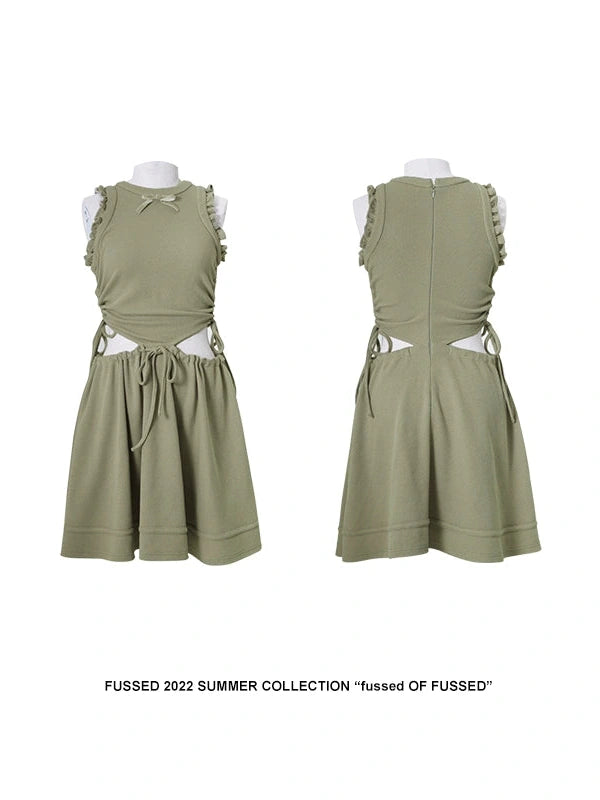 Sporty Lime Green Cut Out Tennis Dress With Bow