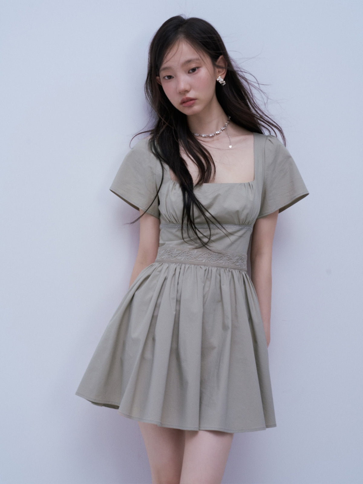 FUSSED_Square_Neck_Patchwork_Waist_Cinch_A_Line_Women&