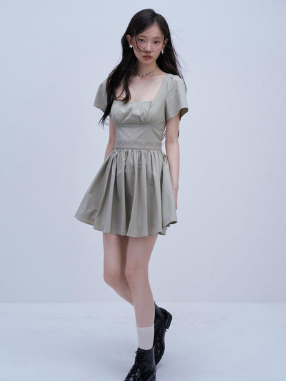 FUSSED Square Neck Patchwork Waist Cinch A Line Women&