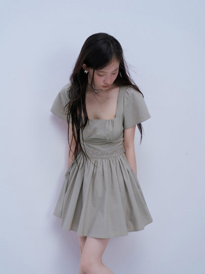 FUSSED Square Neck Patchwork Waist Cinch A Line Women&
