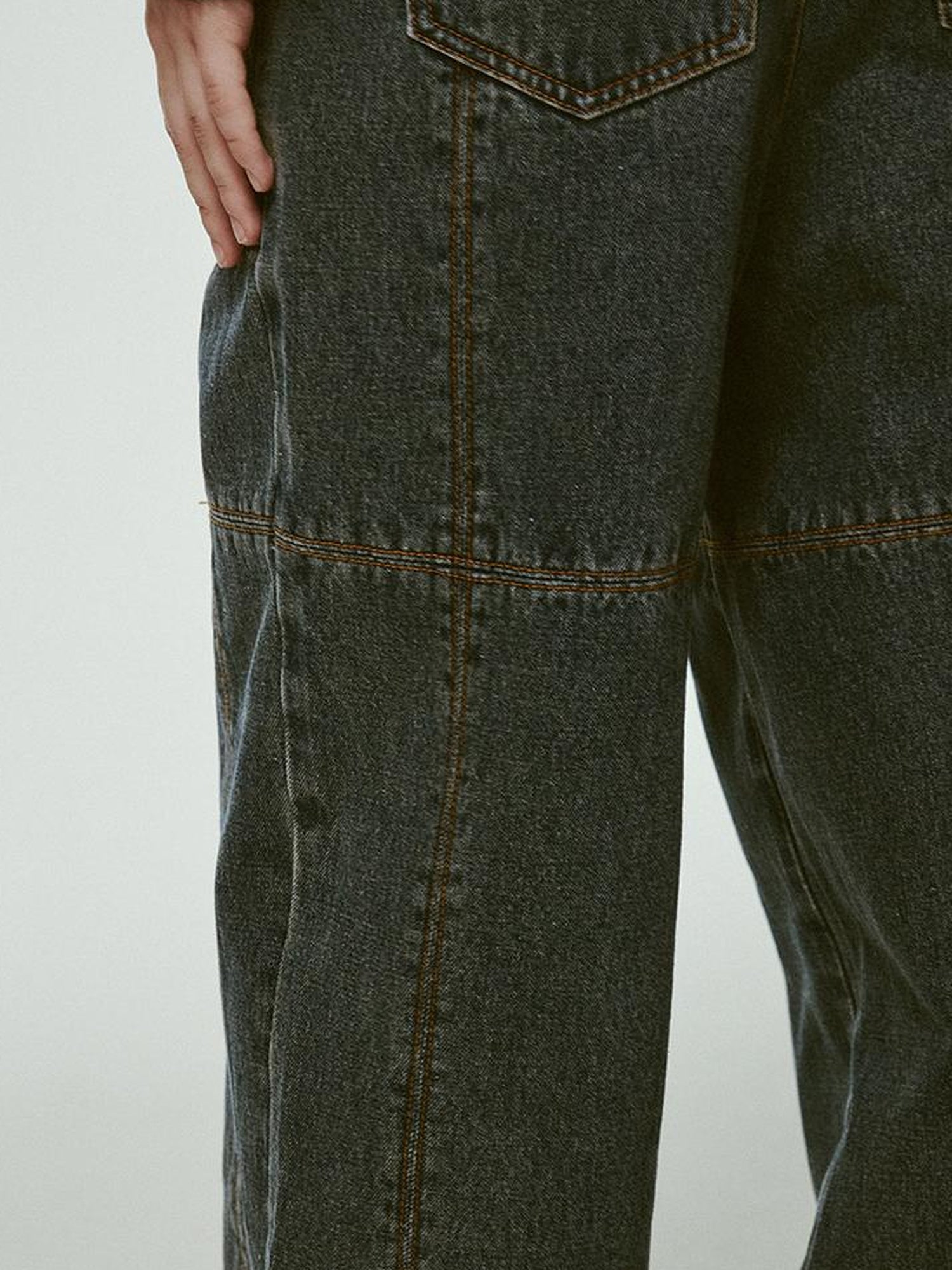 FUSSED Stonewashed Distressed Seam Vintage Blue High Waist Wide Leg Jeans