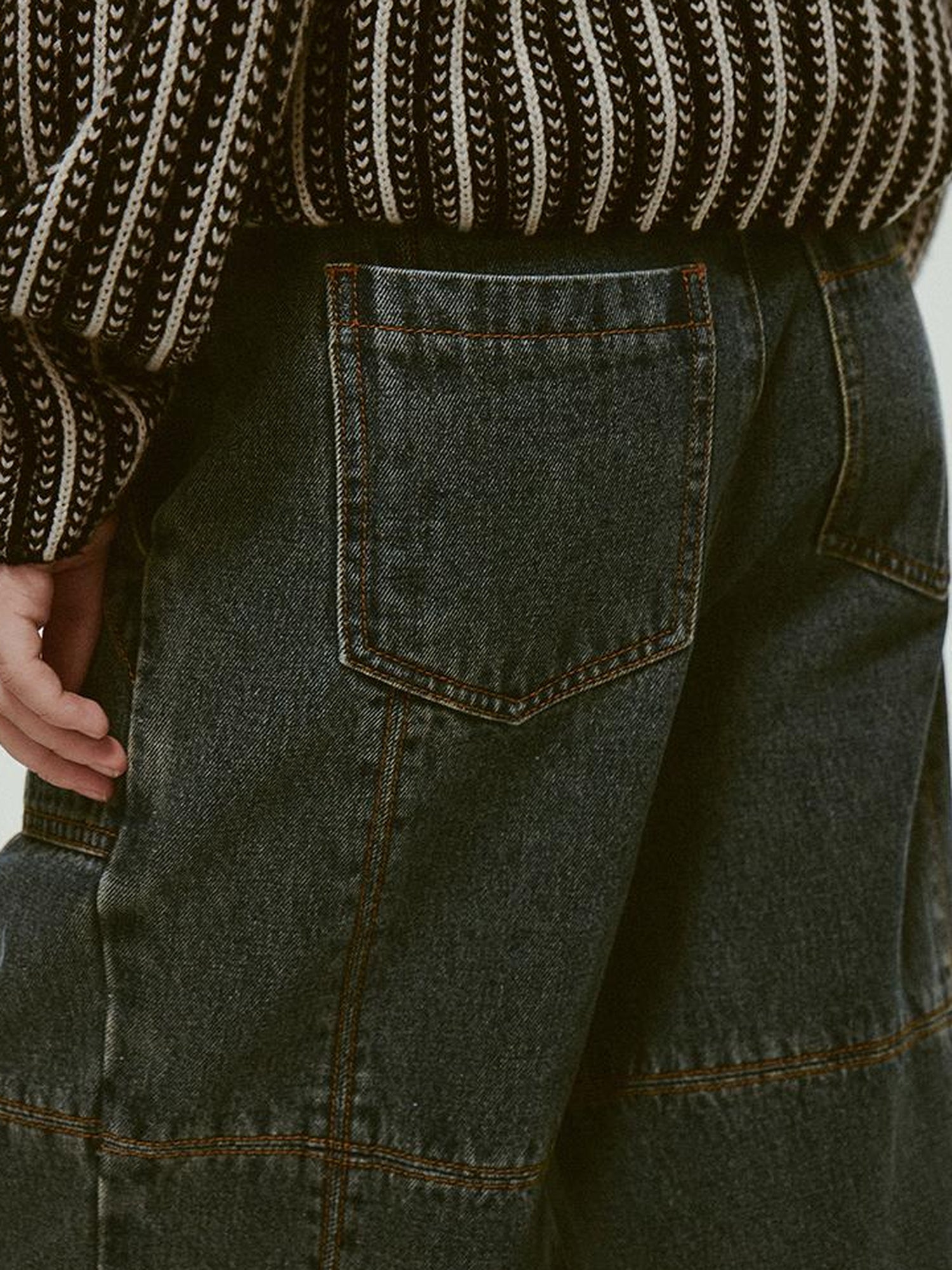FUSSED Stonewashed Distressed Seam Vintage Blue High Waist Wide Leg Jeans