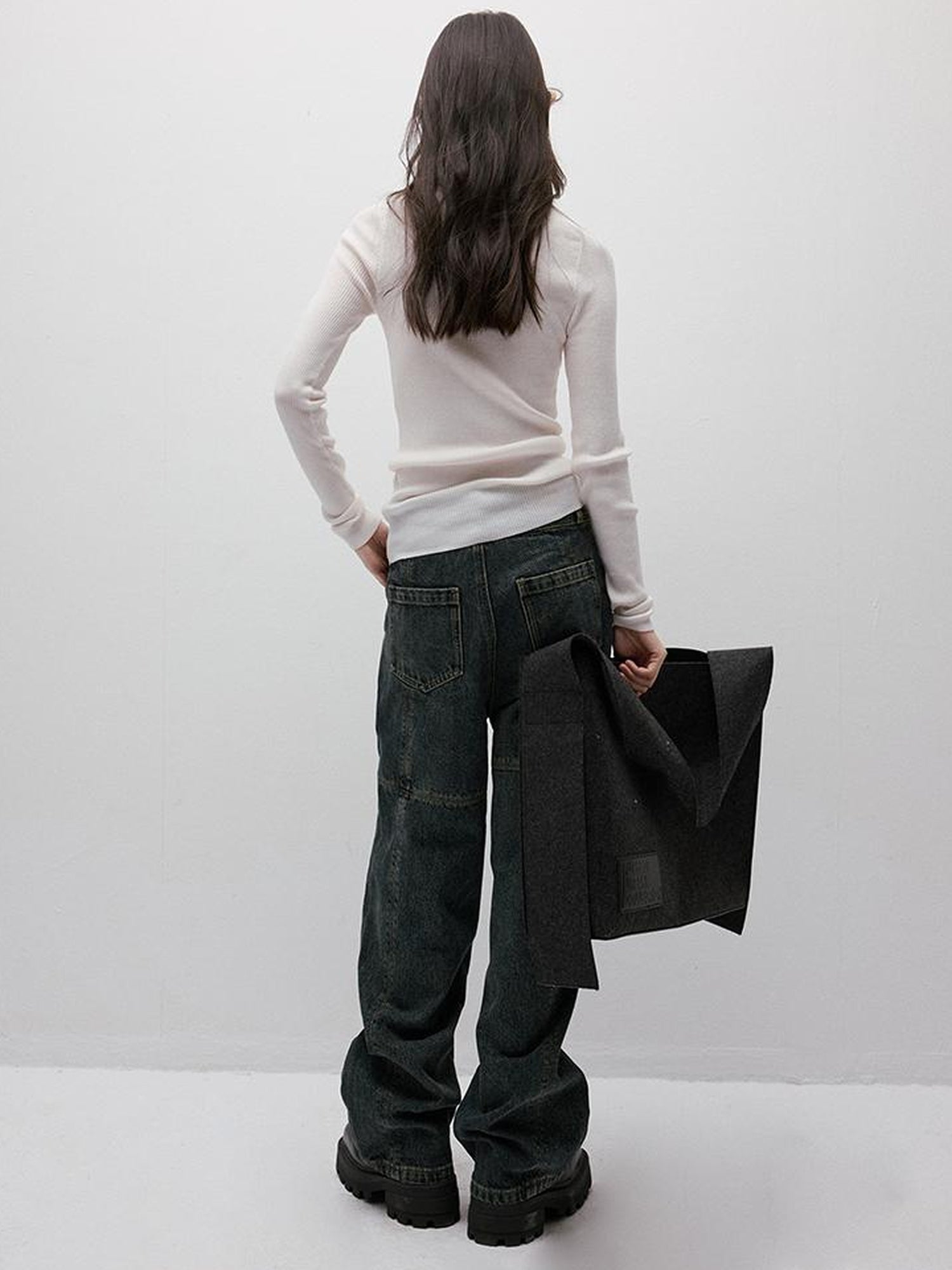 FUSSED Stonewashed Distressed Seam Vintage Blue Wide Leg Jeans