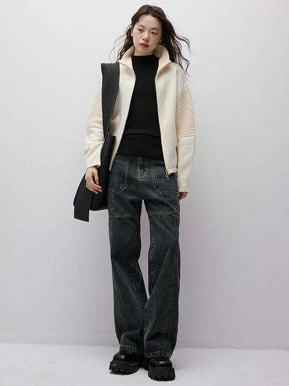 FUSSED Stonewashed Distressed Seam Vintage Blue Wide Leg Jeans