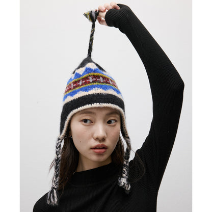 FUSSED_Striped_Multicolor_Partial_Jacquard_Crochet_Braided_Earflap_Women&