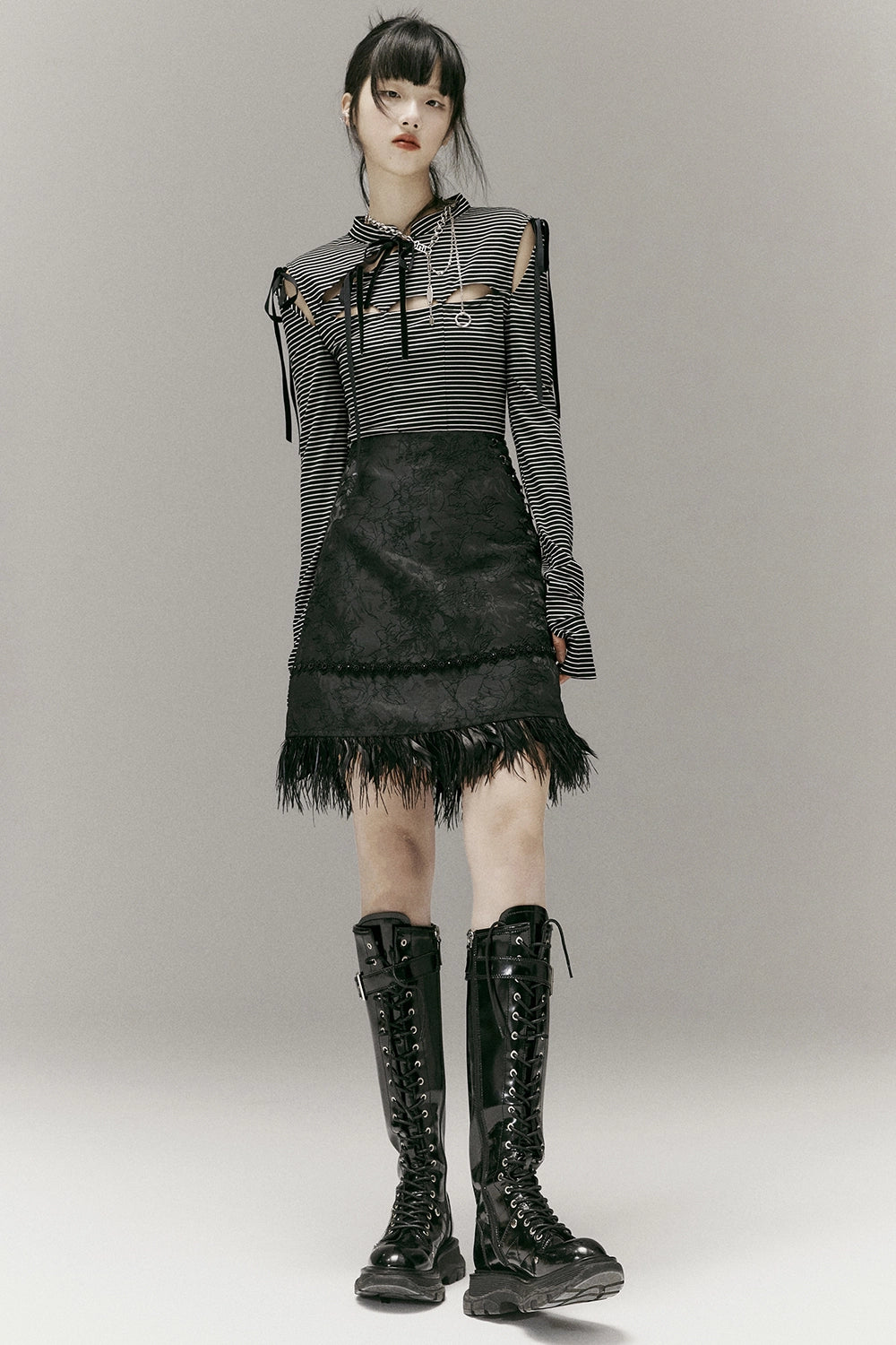 FUSSED_Stripped_Split_Top_With_Qipao_Collar_And_Cut_Out_Detail_MISSTT