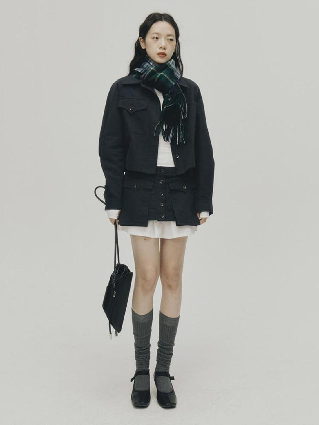 FUSSED Structured Dusky Blue Cropped Cotton Shirt With Wooden Buttons