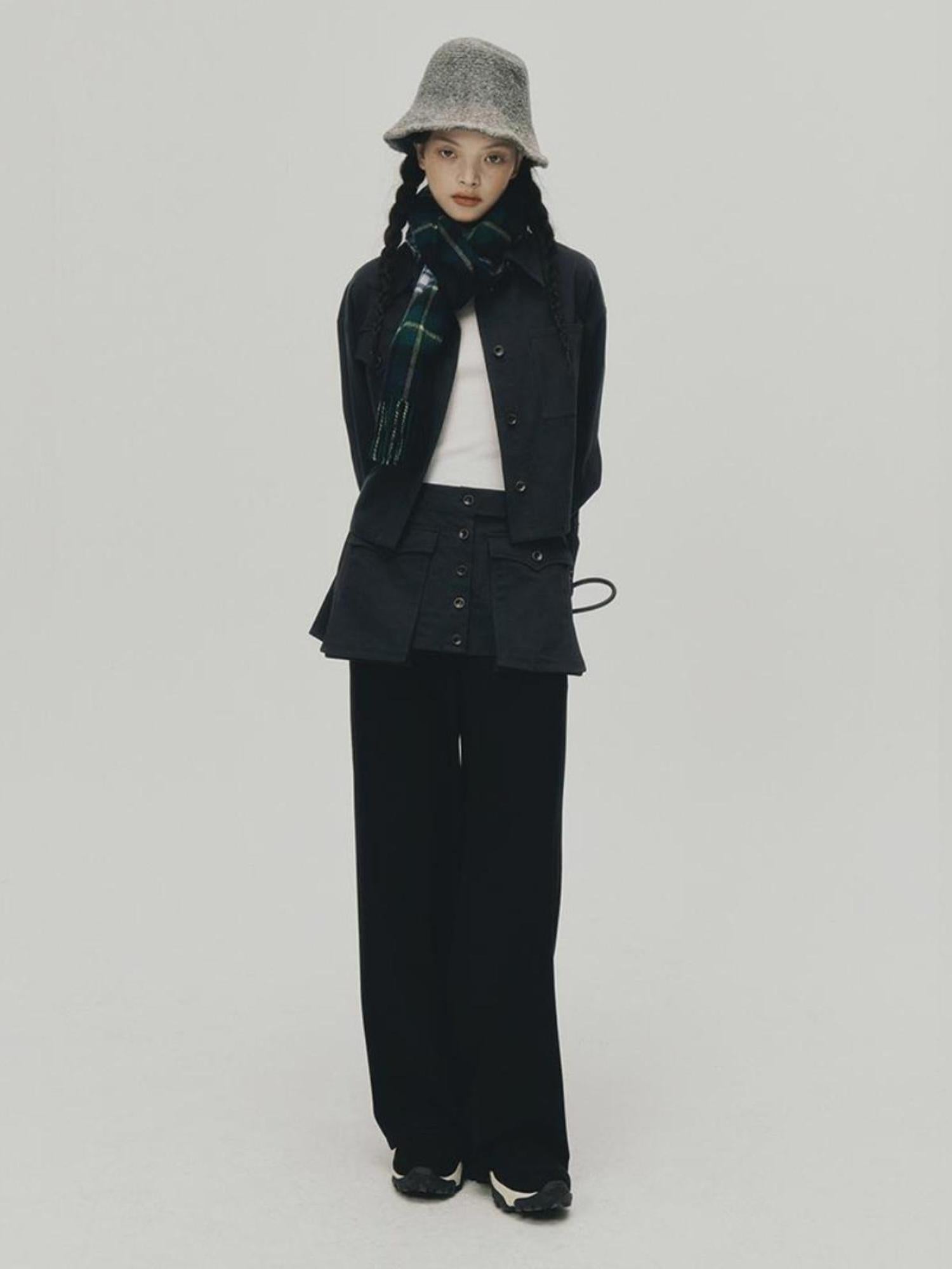 FUSSED Structured Dusky Blue Cropped Cotton Shirt With Wooden Buttons