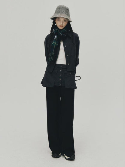 FUSSED Structured Dusky Blue Cropped Cotton Shirt With Wooden Buttons