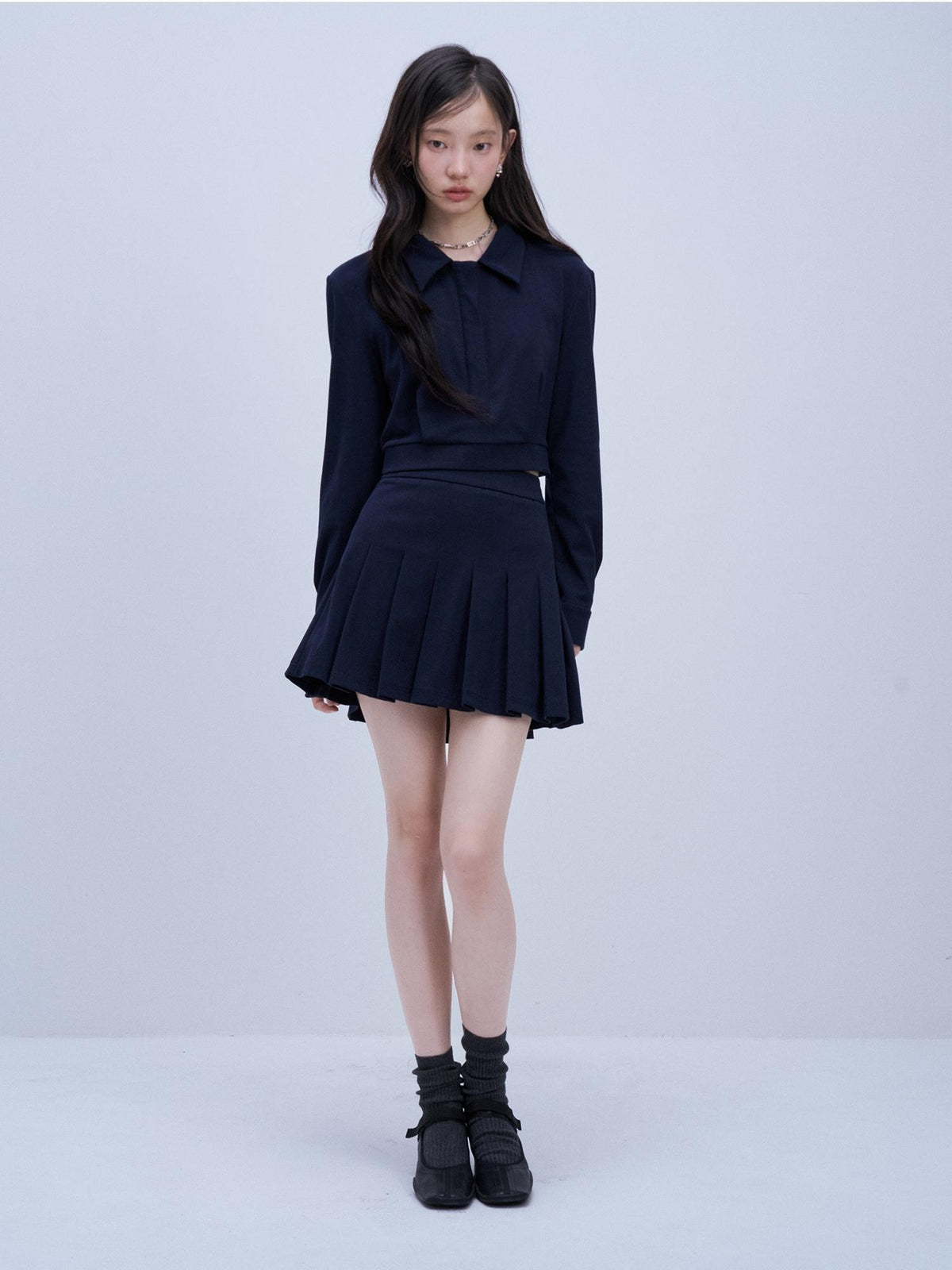 FUSSED Structured Pleated Navy Knit Women&