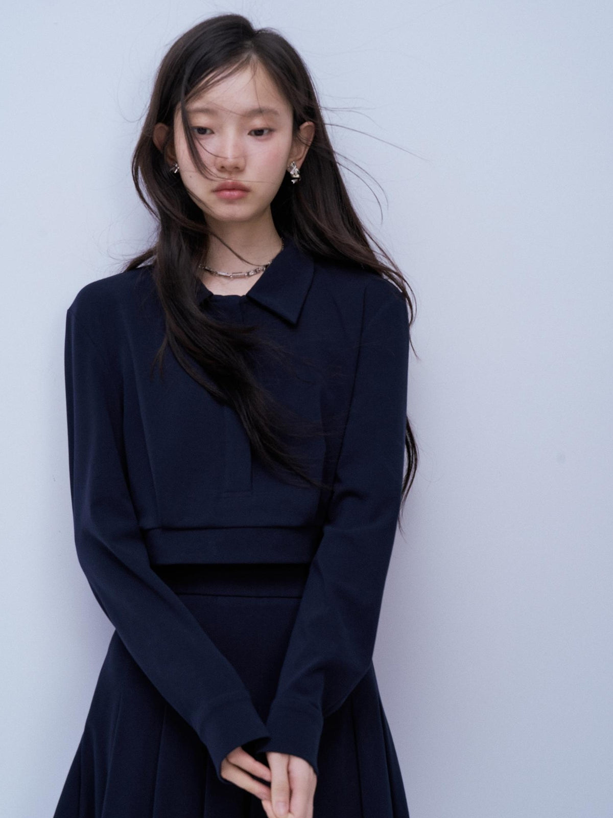 FUSSED Structured Pleated Navy Knit Women&