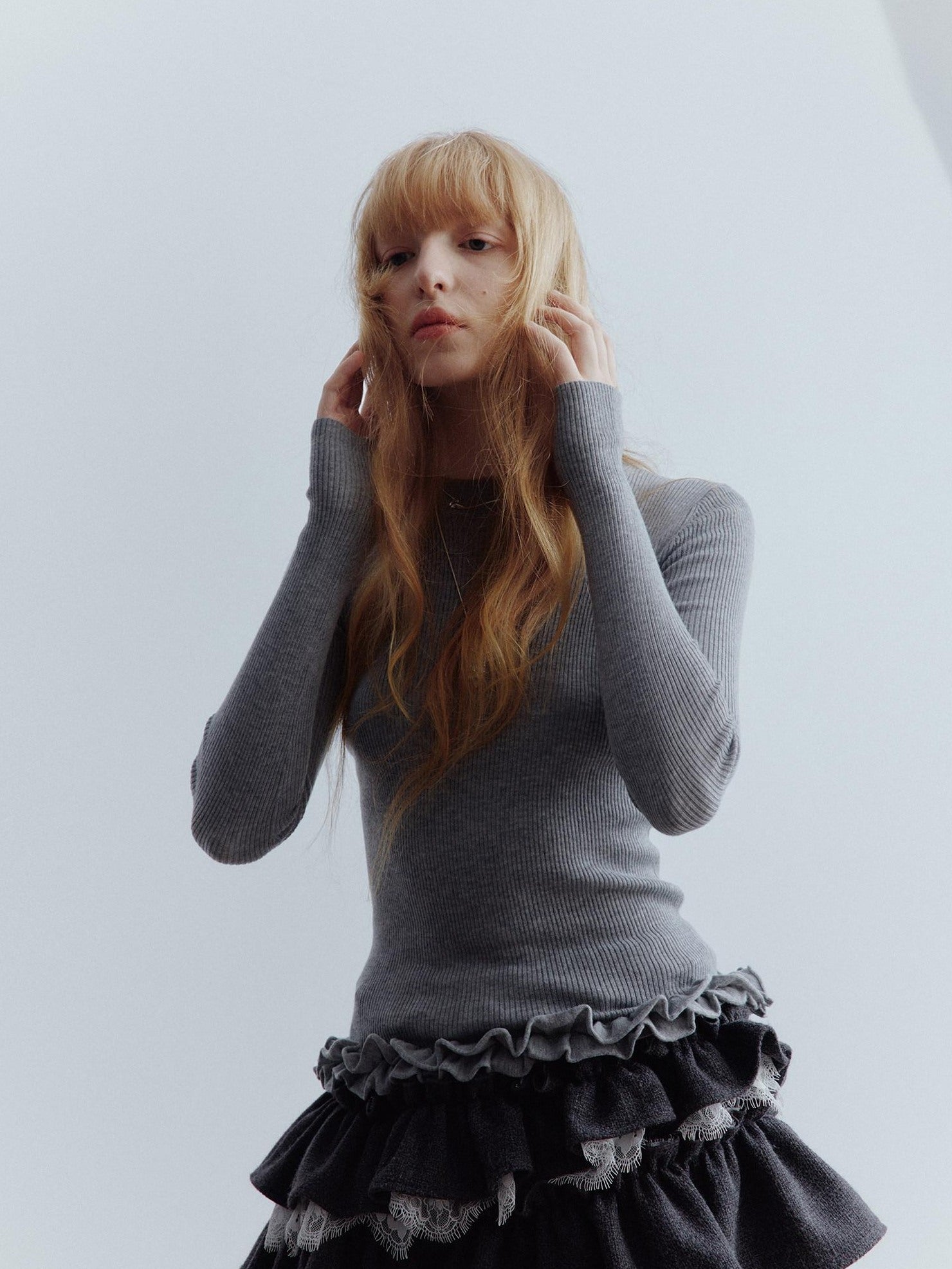 FUSSED Sweet Feminine Slim Fit Long Sleeve Round Neck Solid Pullover Women T-Shirt