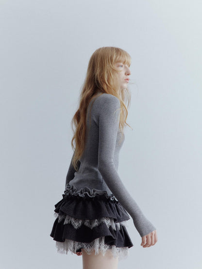 FUSSED Sweet Feminine Slim Fit Long Sleeve Round Neck Solid Pullover Women T-Shirt