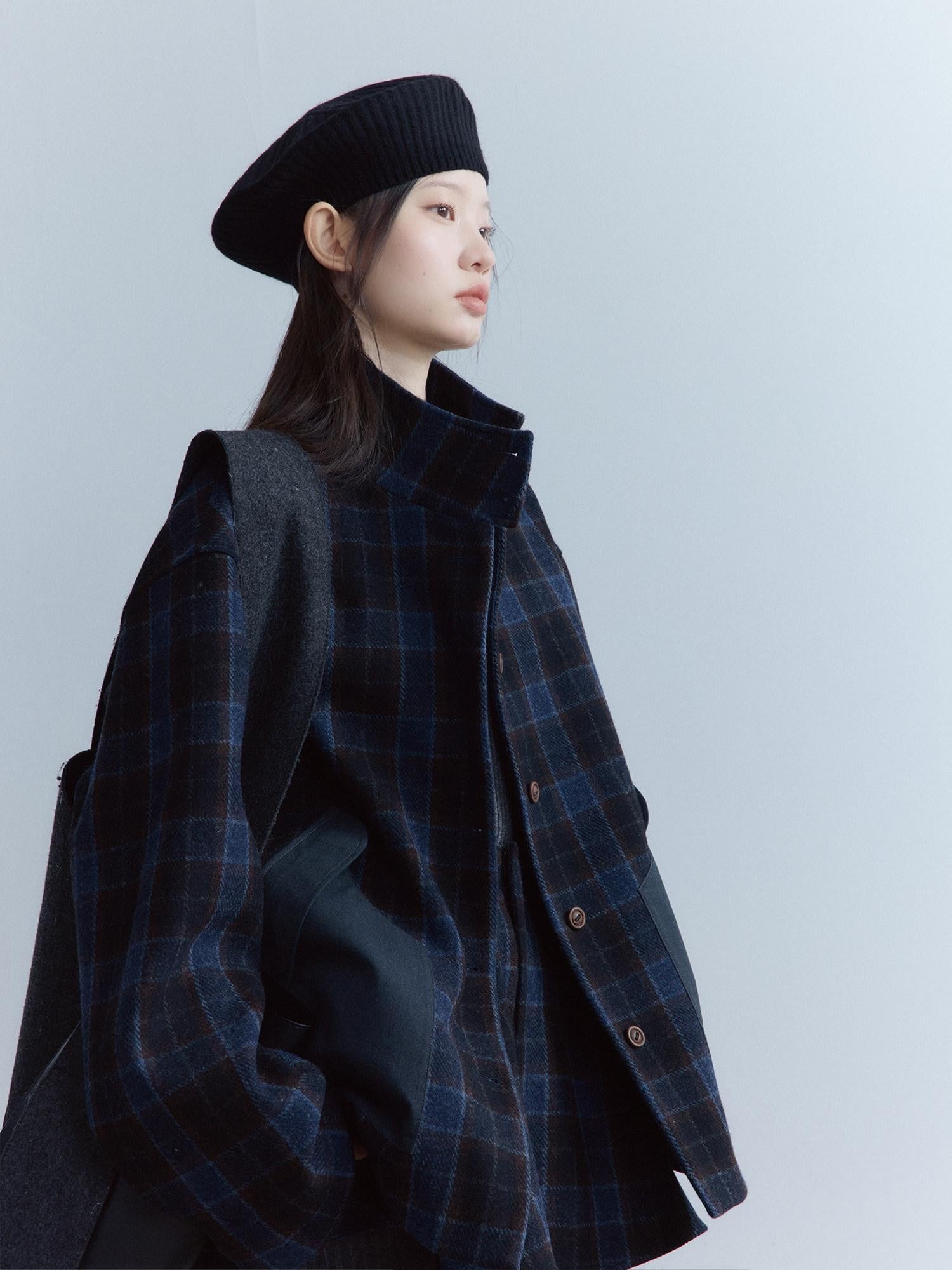 FUSSED Tartan Patchwork Double Layer Women&