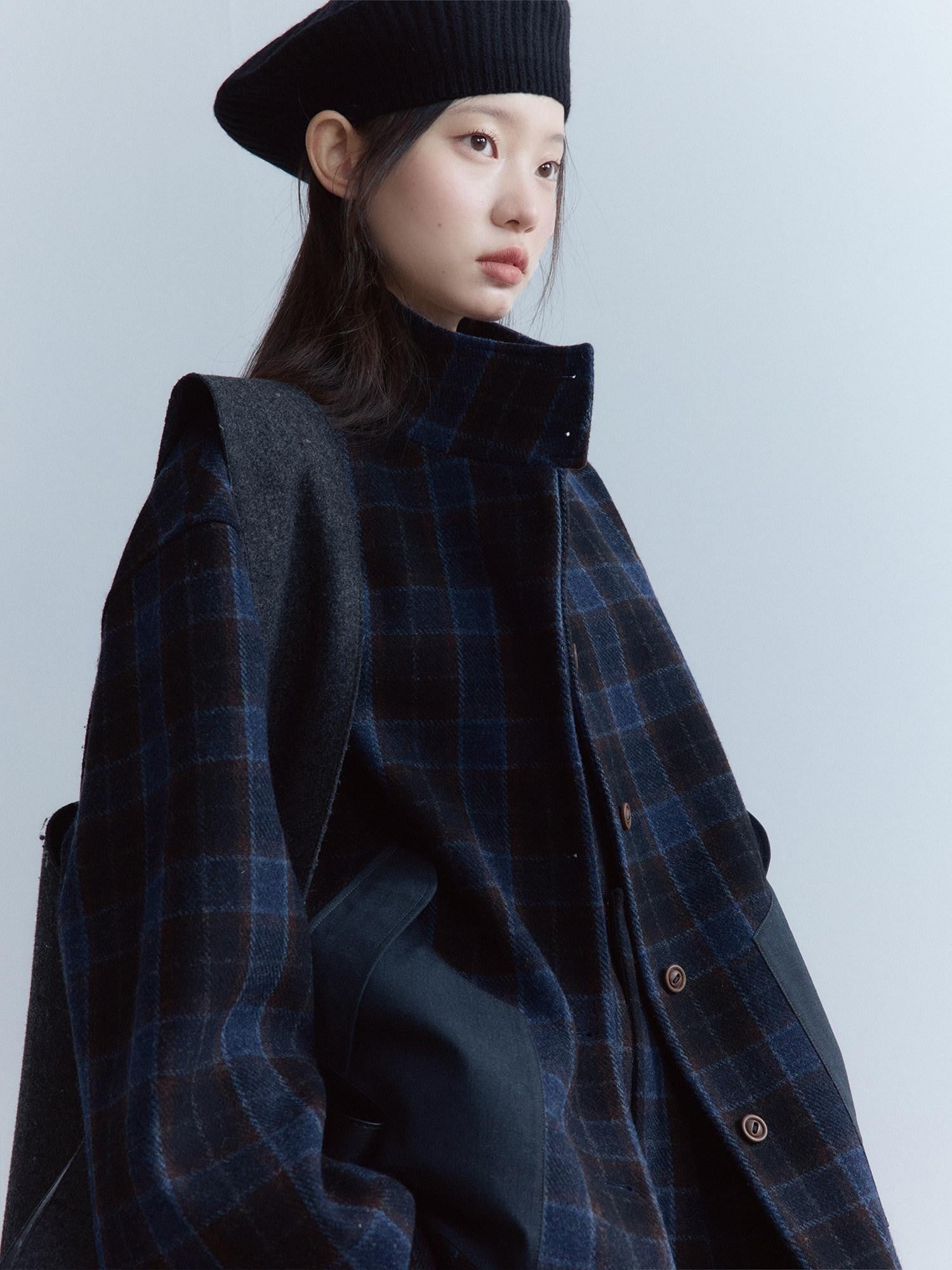 FUSSED Tartan Patchwork Double Layer Women&